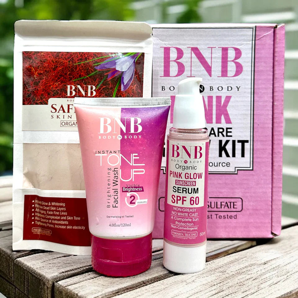 BNB Pink Glow Kit | BNB Tone Up Facewash, Saffron Face Mask, and Pink Glow SPF