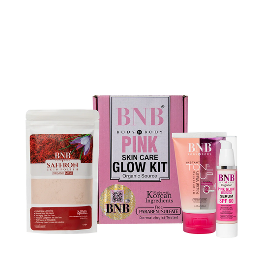 BNB Pink Glow Kit | BNB Tone Up Facewash, Saffron Face Mask, and Pink Glow SPF